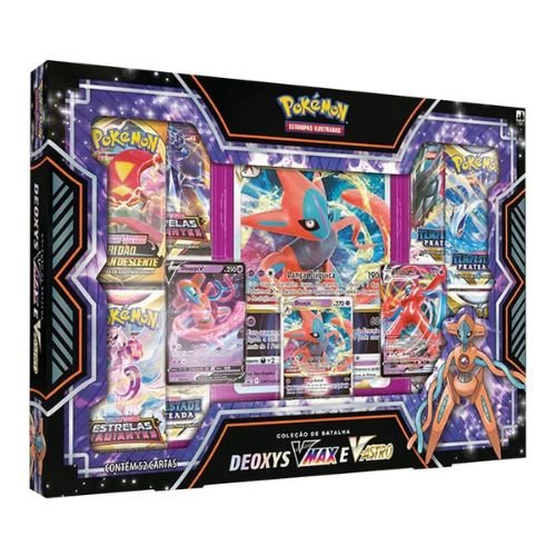 Pokemon Box Coleção de Batalha Vmax e V-Astro Deoxys ou Zeraora - Solo  Sagrado Cards